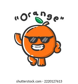 coole Cartoon-Orange verwenden schwarze Gässe mit Lächeln