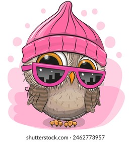 Cool Cartoon Owl with sun glasses and Pink hat