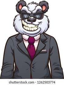 Cool cartoon panda wearing sunglasses and suit. Vector clip art illustration with simple gradients. Head and body on separate layers. 
