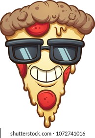 Cool Cartoon Pizza Wearing Sunglasses. Vector Clip Art Illustration With Simple Gradients. Some Elements On Separate Layers.
