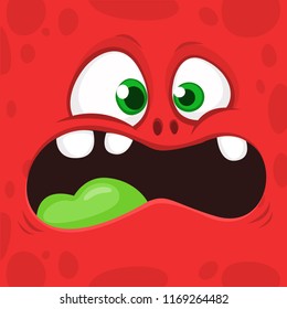 Cool Cartoon Red Monster Face. Vector Halloween illustration