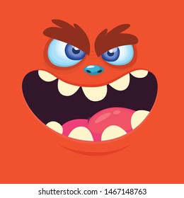 Cool cartoon red monster face. Halloween vector illustration