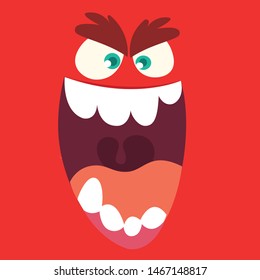 Cool Cartoon Red Monster Face Halloween Stock Vector (Royalty Free ...