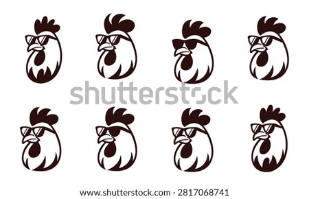 Cool cartoon rooster heads wearing sunglasses in a repeating pattern design