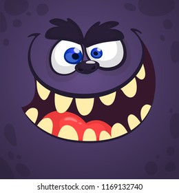 Cool Cartoon Scary Black Monster Face. Vector illustration. 