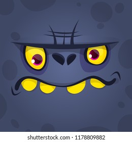 Cool Cartoon Scary Black Monster Face. Vector Halloween illustration. Design for print, children book,  party decoration or square avatar