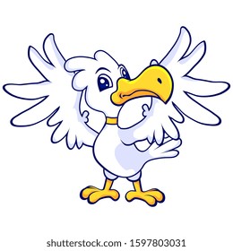 cool cartoon seagul opening both wings to fly