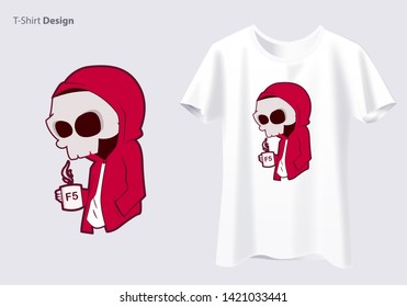 Cool cartoon skull with sunglasses and backwards cap, funny simple comic style illustration. - Vector
