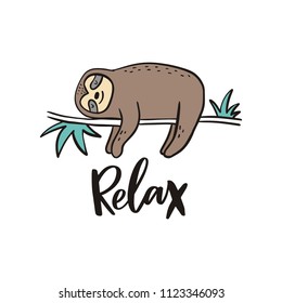 Cool cartoon summer print with sloth. 