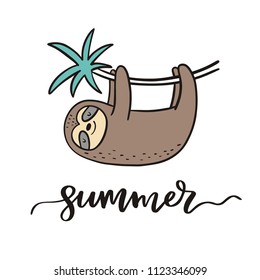 Cool cartoon summer print with sloth. 