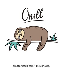 Cool cartoon summer print with sloth. 