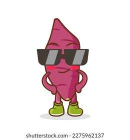 cool cartoon Cartoon sweet potato wearing glasses illustration vector on white background