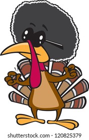 cool cartoon turkey wearing an afro wig and sunglasses