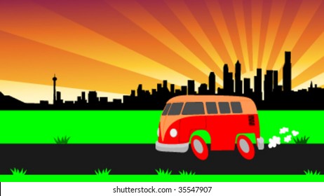 cool cartoon van and chicago skyline - vector