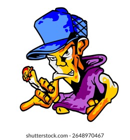Cool cartoon vector character smoking a cigarette