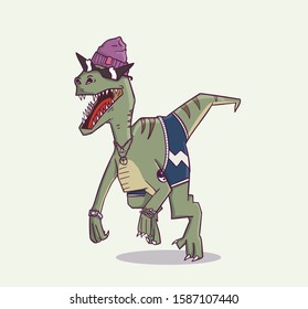 Cool cartoon velociraptor wearing sunglasses