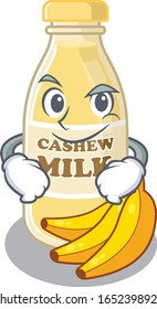 Cool cashew milk mascot character with Smirking face