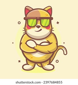 cool cat animal character mascot with crossed arms isolated cartoon in flat style design