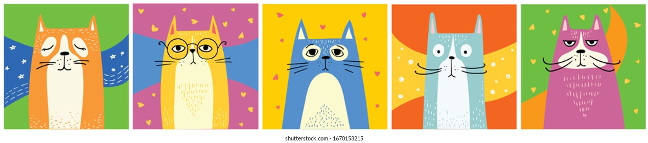 Cool cat backgrounds. Vector trendy hipster style greeting card design, t-shirt print, inspiration poster.