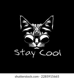 Cool cat black and white vector design, poster potrait cat black and white. 