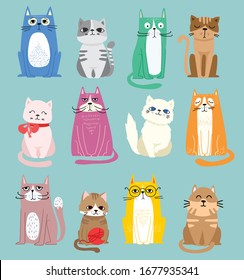 Cool cat characters. Vector trendy hipster style greeting card design, t-shirt print, inspiration poster.