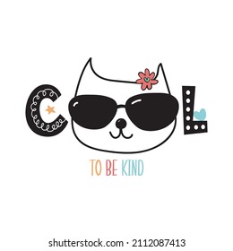 Cool cat design with glasses and lettering for t-shirt printing and other printing areas.