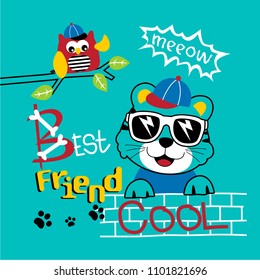 cool cat and friend,vector illustration