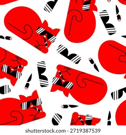 Cool cat with glasses pattern seamless. Serious cat with sunglasses background. Ornament of kids fabric