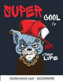 cool cat with hat t shirt design - vector