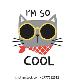 cool cat head drawing as vector for tee print