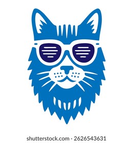 Cool cat illustration with sunglasses and vibrant blue color scheme perfect for fun t-shirt designs.