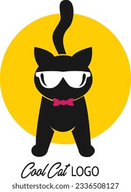 Logo de Cool Cat, logotipo de gato con gafas, logotipo de gato lindo