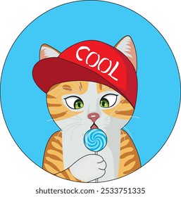 Coole Katze mit Lollipop Vektoraufkleber Logo