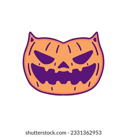 Cool cat pumpkin mosnter, illustration for t-shirt, sticker, or apparel merchandise. With doodle, retro, and cartoon style.