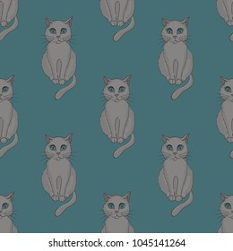 Cool cat seamless pattern. Cartoon style pattern design.