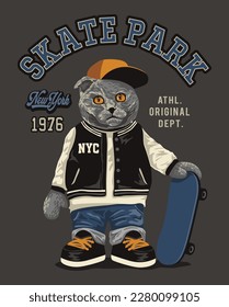 cool cat and skateboard vector design