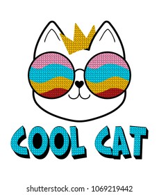 cool cat slogan and face cat vector.