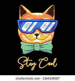 Cool cat slogan and face cat vector
