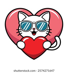 Cool Cat with Sunglasses and Heart Illustration