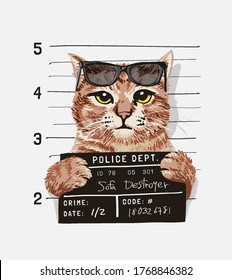 A Cool Cat With Sunglasses Holding Mugshot Sign Illustration