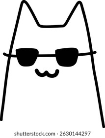 Cool Cat with Sunglasses Vector Illustration - Minimal Funny Doodle Animal Drawing