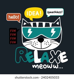 cool cat typography design funny cartoon