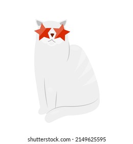 Cool cat wearing star sunglasses. Funny and playful pet kitten cartoon illustration
