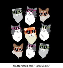 cool cats kitten lover mom funny owner design long flowy vector design illustration print wall art poster canvas