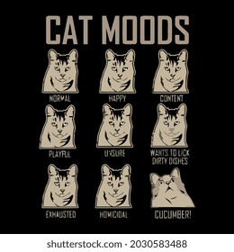 cool cats tee cat moods mens vector design illustration print wall art poster canvas