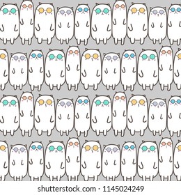 Cool Cats Vector Pattern Background. Handmade Vector Illustration.