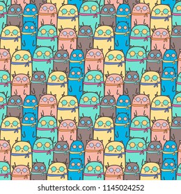 Cool Cats Vector Pattern Background. Handmade Vector Illustration.