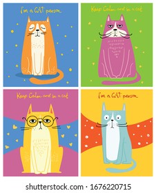 Cool cats. Vector trendy hipster style greeting cards design, t-shirt print, inspiration poster.