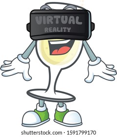 cool champagne glass character with Virtual reality headset