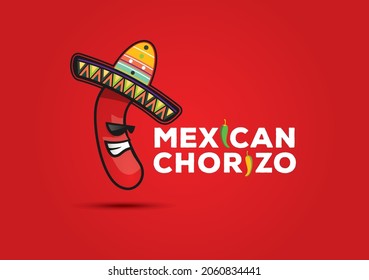 Cool character in the shape of a Mexican chorizo (sausage), wearing a traditional Mexican hat